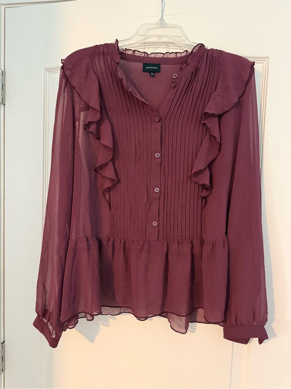 Who What Wear Ruffle Pintuck Blouse - Plum